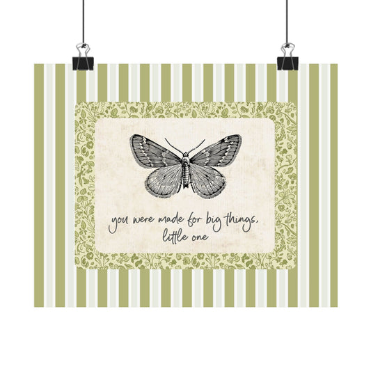 Vintage Butterfly Wall Art: Cottagecore Botanical Print, Inspirational Quote - UNFRAMED