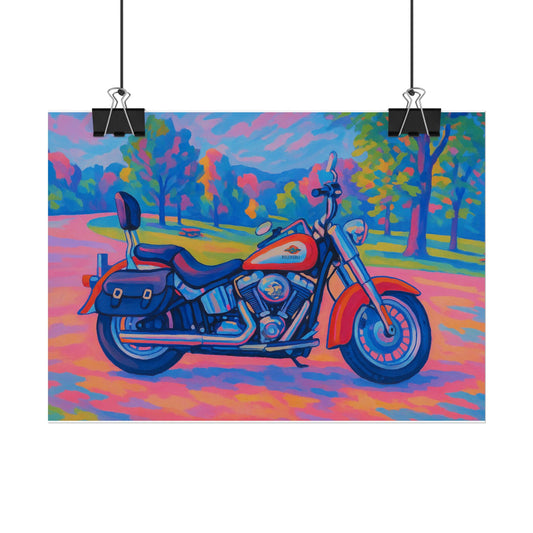 Matisse Motorcycle Art Print: Vintage Harley, Maximalist Biker Decor - UNFRAMED