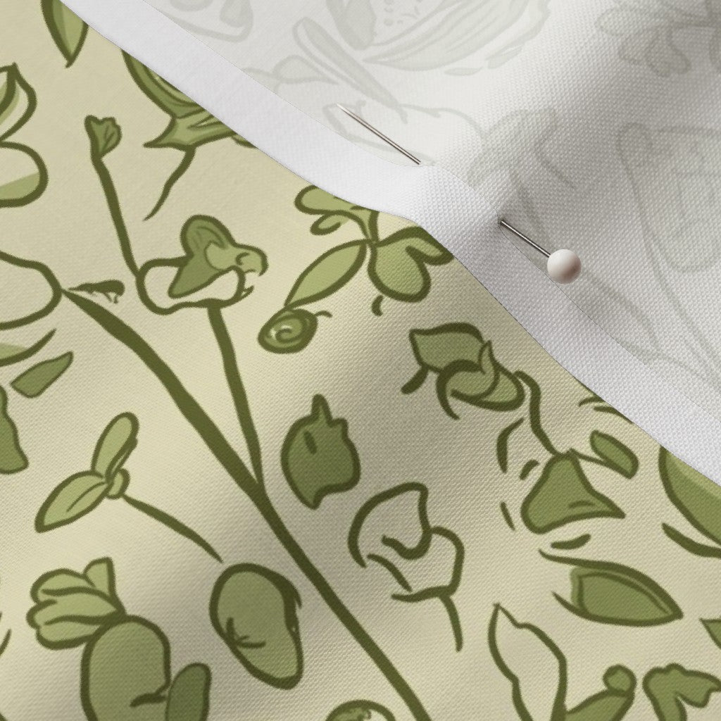 Soft Green Botanical Cottagecore Fabric: Vintage Floral Material With Vines