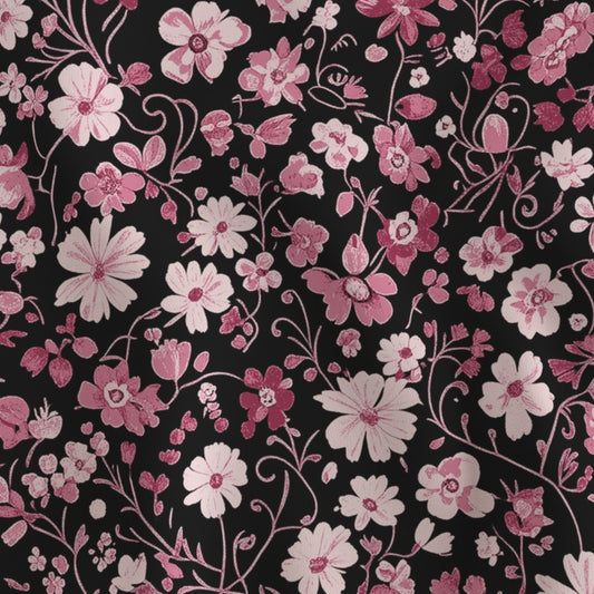 Blush Meadow Pink Floral Cottagecore Botanical Print Hand Drawn Vintage Inspired Fabric Exclusive Design